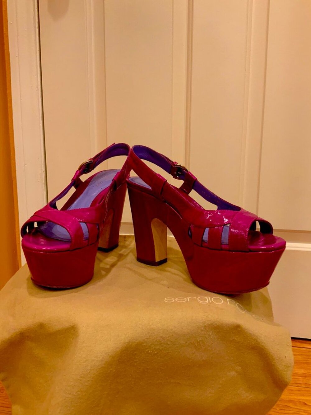 Sergio Rossi Magenta platform sandals in patent leather